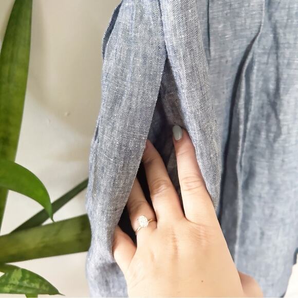 Cynthia Rowley Linen Sheath Dress Blue Sleeveless Raw Edge Trim Button Zip Sz 8 - Picture 7 of 8